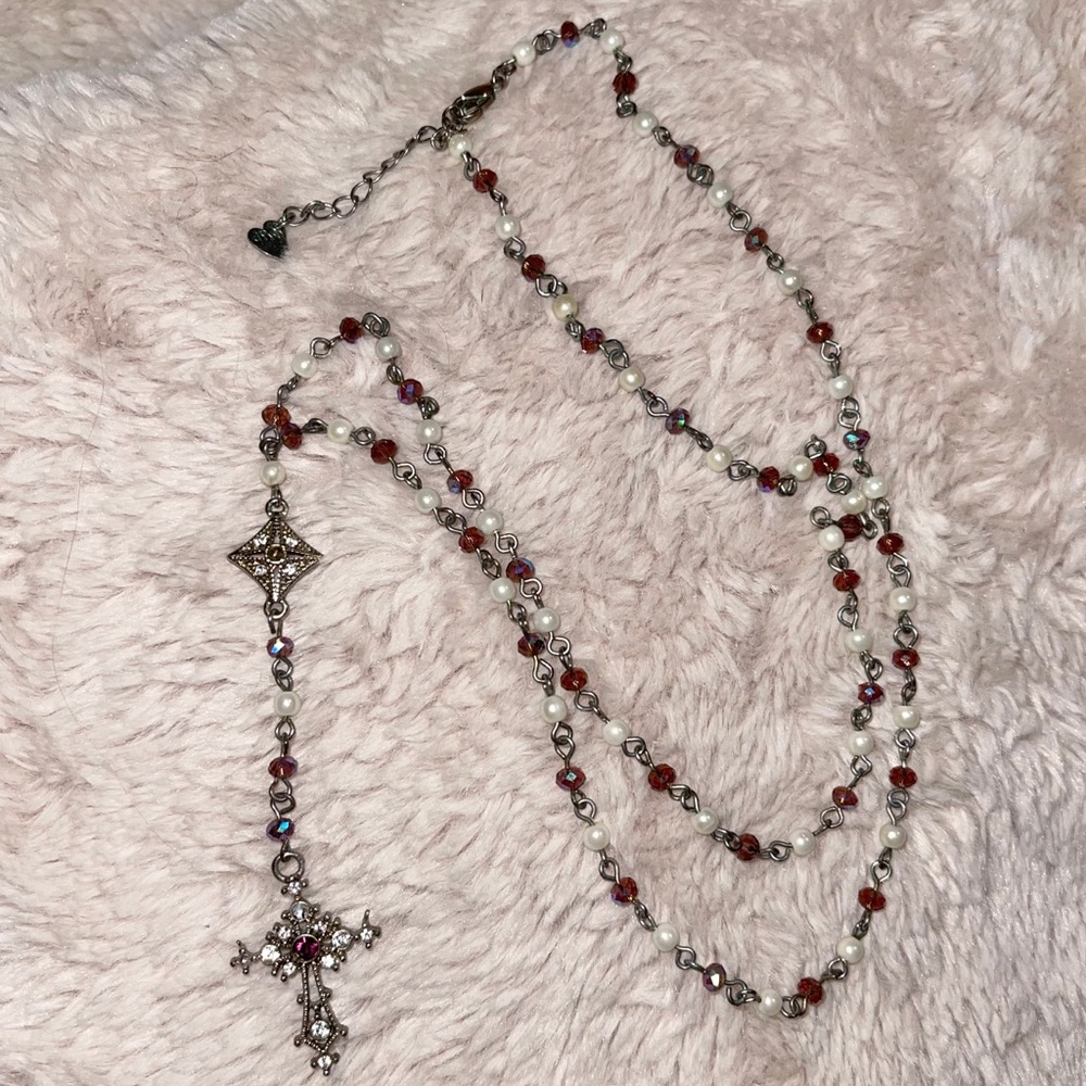 Cross Statement Long Pendant Sparkling Necklace